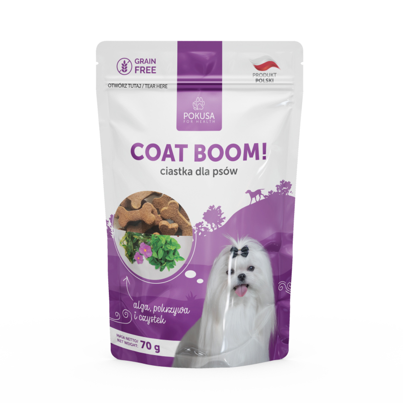 Ciastka dla psa- Coat Boom! - piękna sierść i skóra 70 g